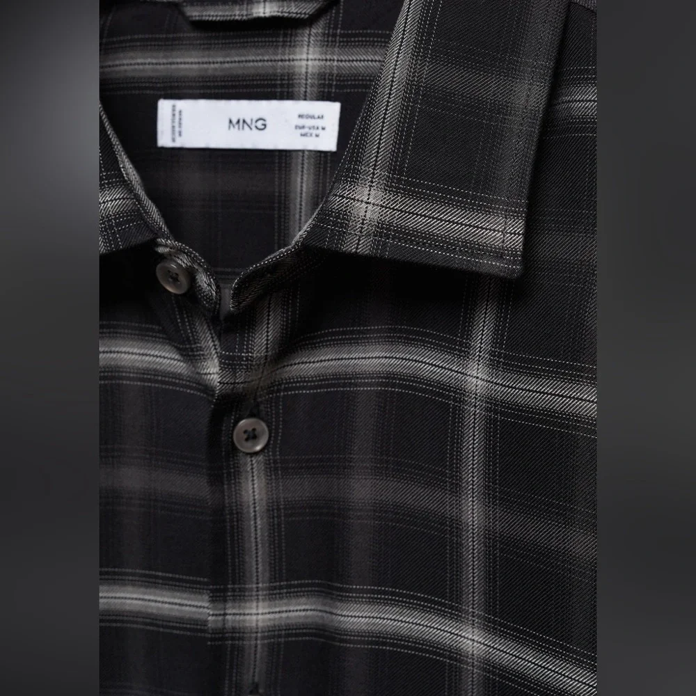 Mango MNG Men's REGULAR-FIT WINDOWPANE SHIRT 100% Viscose